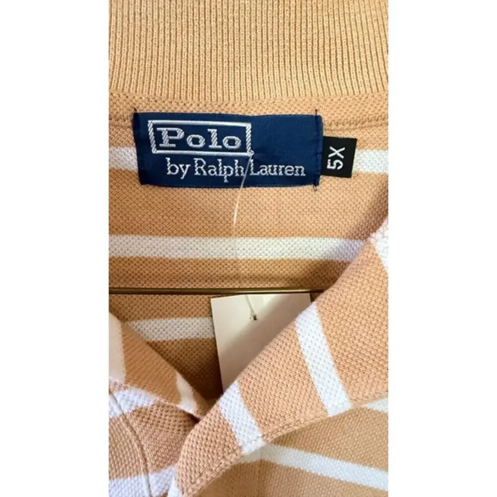 Polo Ralph Lauren Men’s 5X Tan White Stripe Big Pony Polo Shirt NWT Flawed